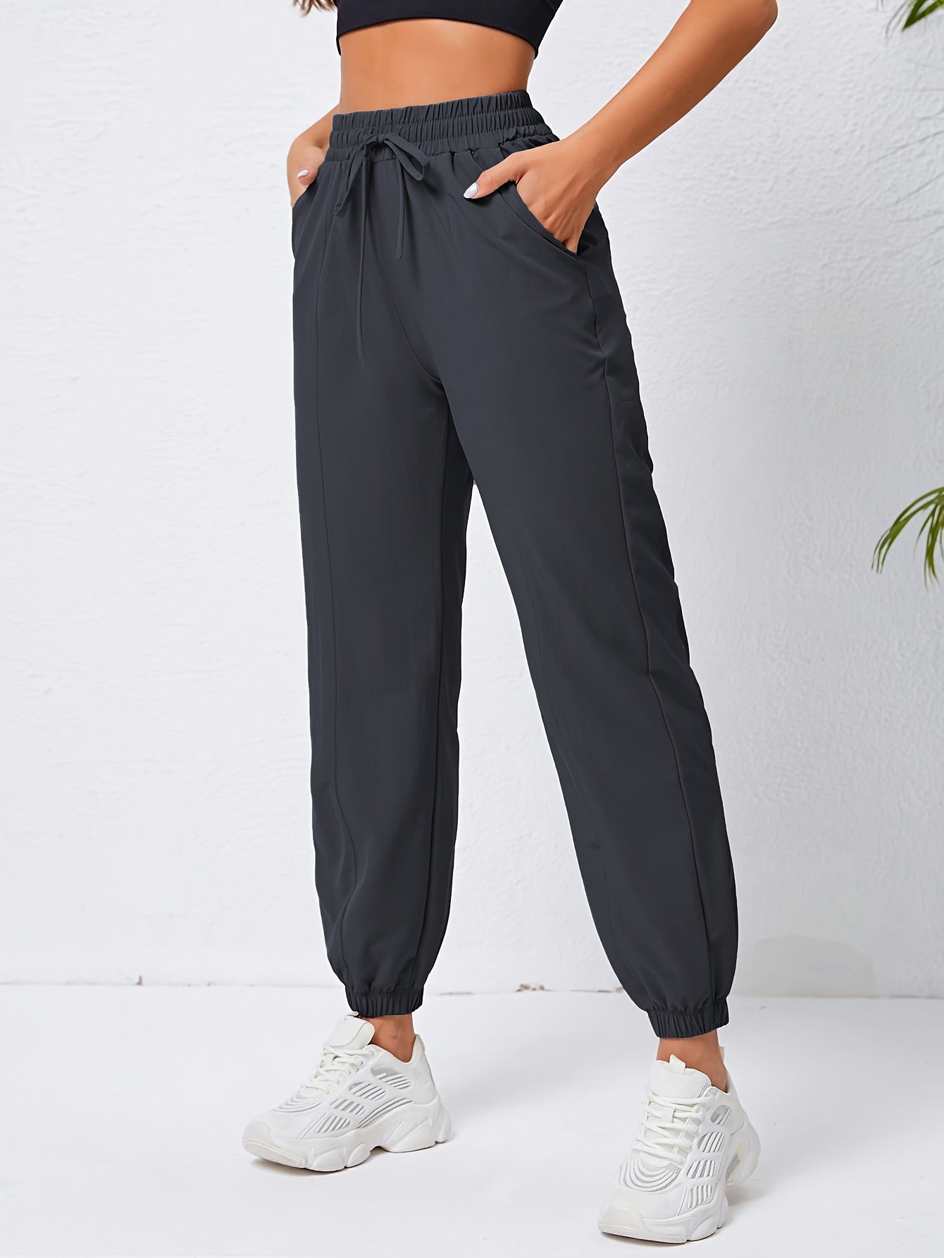 Stretchy Comfort Fit Joggers - Quick Drying, Slant Pockets, Elastic Waistband, Breathable, Moisture-Wicking, Womens Activewear for Fitness, Yoga, Running, and Outdoor Activities