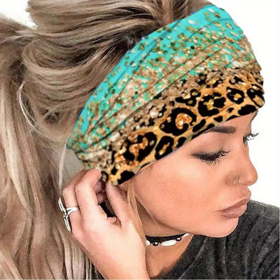 1pcs Boho Leopard Pattern Headband Stretch Wide Hair Bands Knotted Turban Head Band Yoga Running Sweatband Elastic Headband Head Wrap Hair Accessories For Women Teen Female