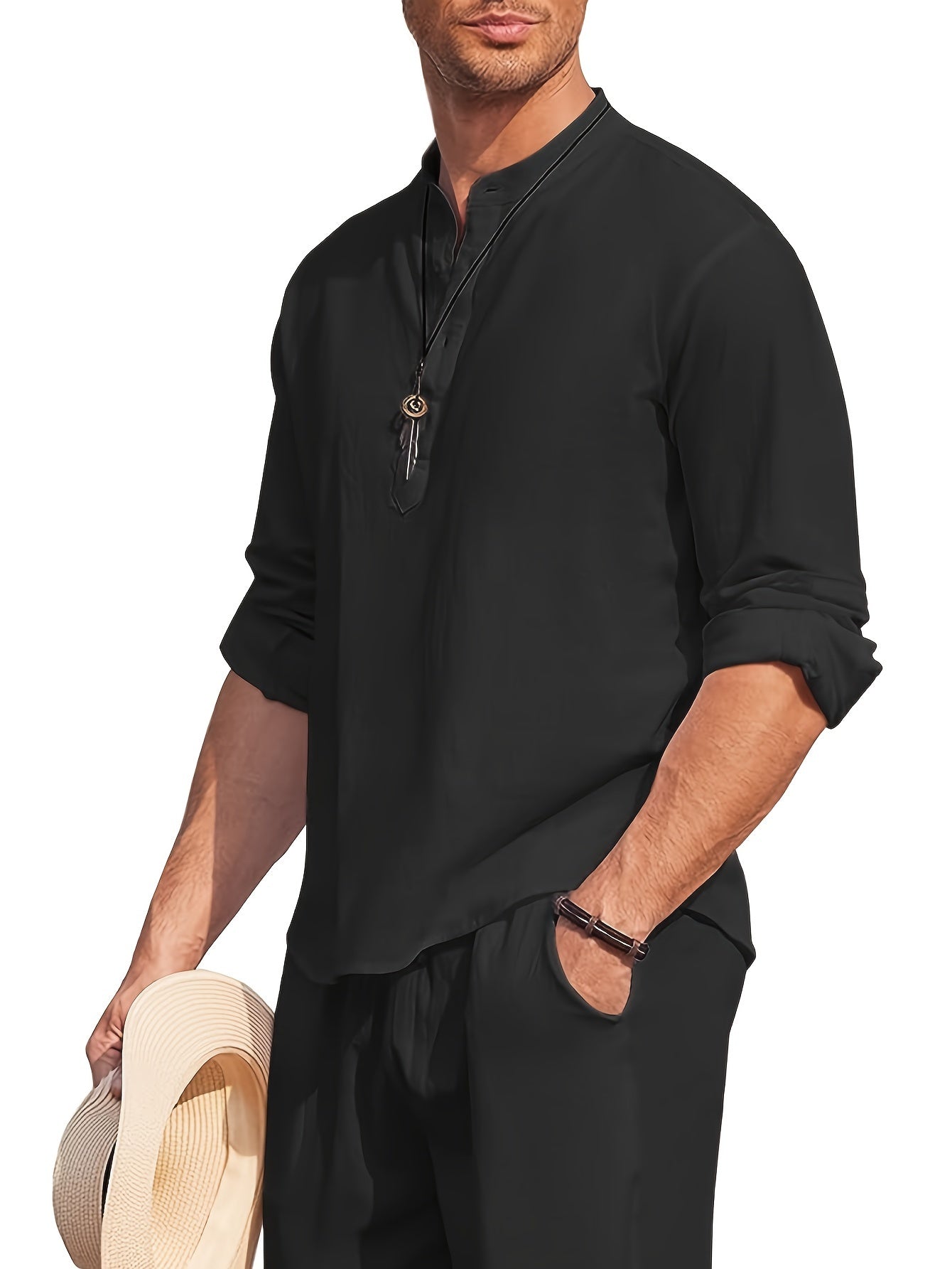 Men'S Bohemian Renaissance Shirt - Loose Fit Long Sleeve Button-Up Blouse, Non-Stretch Fabric for Yoga, Casual Outfits, Formal Events - All-Season Elegant Tops for Men - Easy Care Button Front Closure, Yoga Attire, Hippie Sty