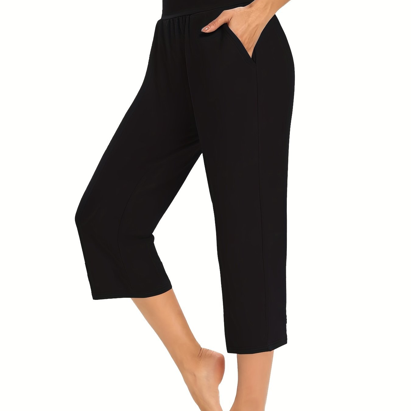 Plus Size Womens Capri Pants - Comfortable Solid Waistband, High Rise Skinny Fit - Fashionable for Casual Wear & Fitness