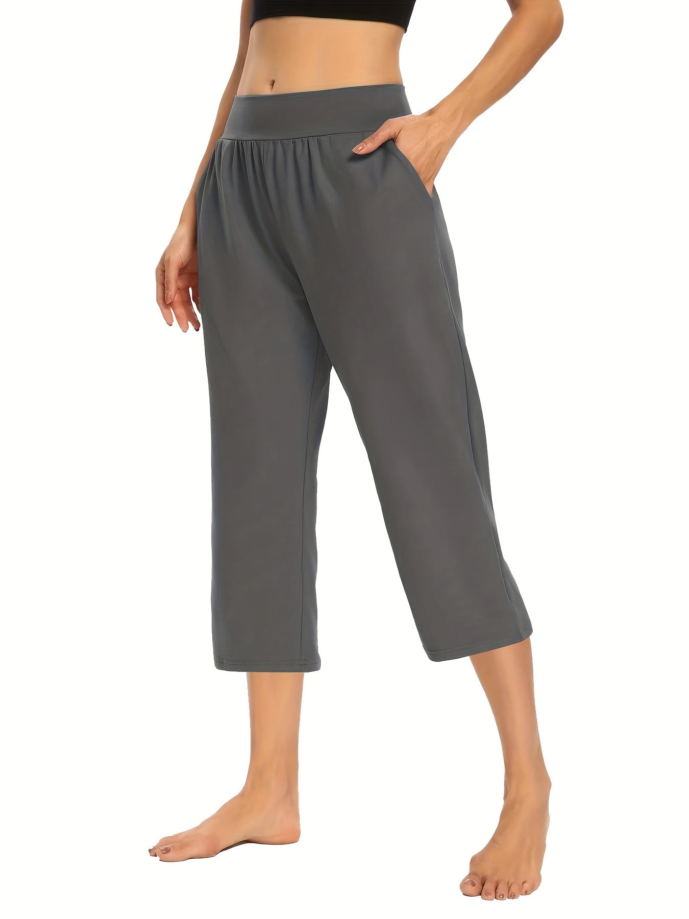 Plus Size Womens Capri Pants - Comfortable Solid Waistband, High Rise Skinny Fit - Fashionable for Casual Wear & Fitness