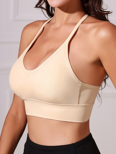 Seamless Halter Sports Bra, Comfy Yoga Fitness Adjustable Bra, Women's Lingerie & Underwear