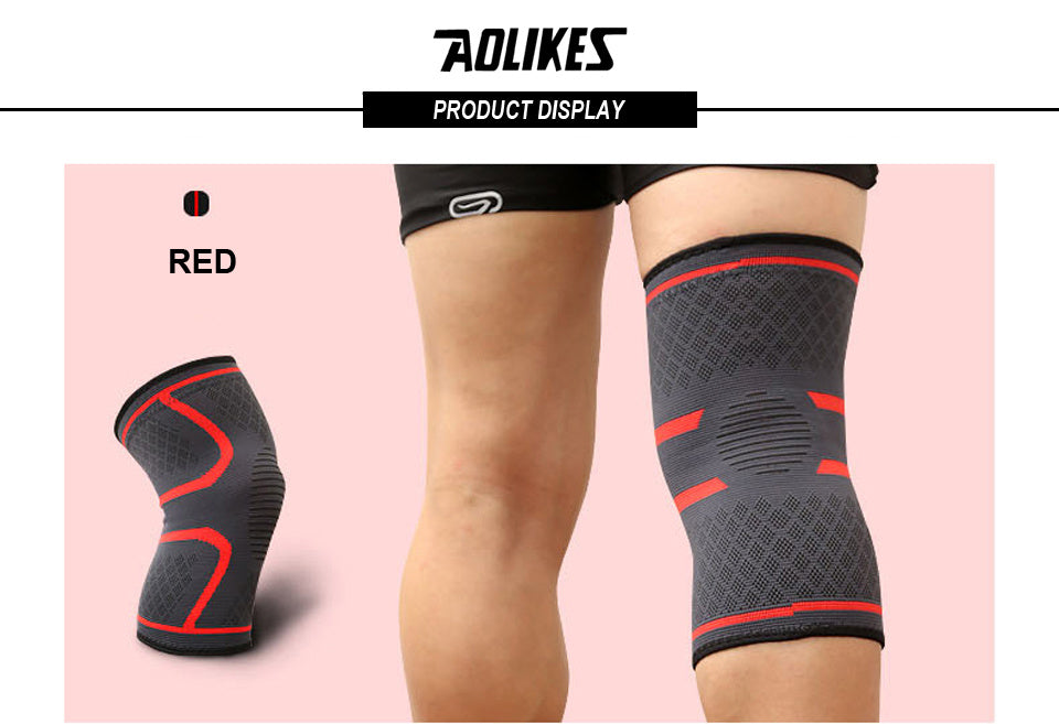 1pc AOLIKES Compression Knee Sleeve | Breathable, Non-Slip, Ideal for Running, Volleyball, Basketball, Yoga, Tennis, Football - Available in, Grey, Red