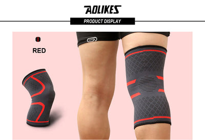 1pc AOLIKES Compression Knee Sleeve | Breathable, Non-Slip, Ideal for Running, Volleyball, Basketball, Yoga, Tennis, Football - Available in, Grey, Red
