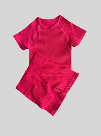 Seamless Butt Lifting Fitness Shorts and Yoga Short Sleeve Set