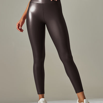 Womens Faux Leather High Waist Fleece Lined Sports Leggings - Sweat-Wicking, Seamless & Stretchy Yoga Pants for Fitness Enthusiasts - Figure-Flattering, Sexy & Stylish Winter Activewear