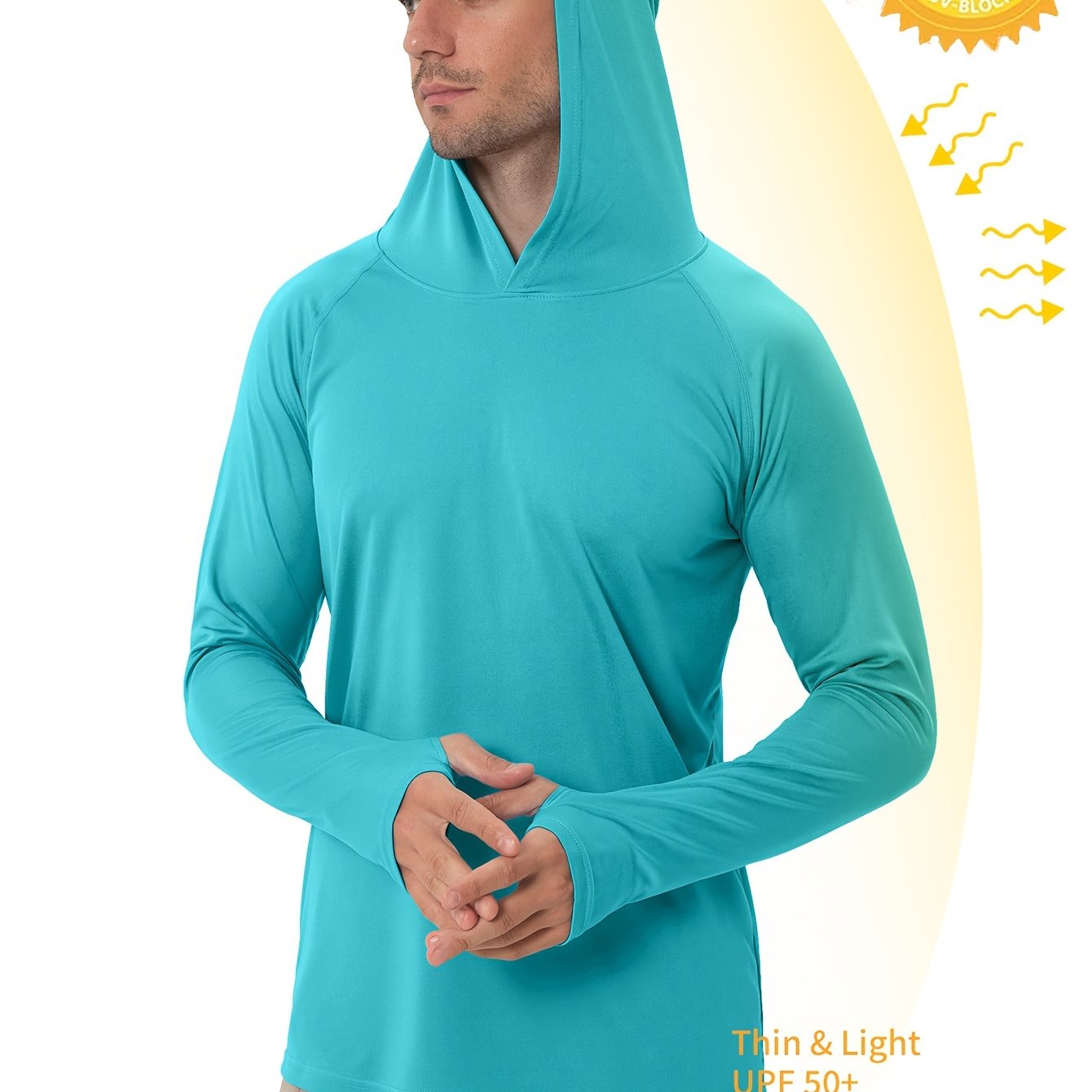 Men's UPF50+ Sun Protection Hoodie - Lightweight Quick-Dry Rash Guard, Breathable Long Sleeve UV Shirt for Fishing, Hiking, Yoga & Running, Olive Green, Machine Washable, Sports Apparel, Sporty Design, Durable Construction, A