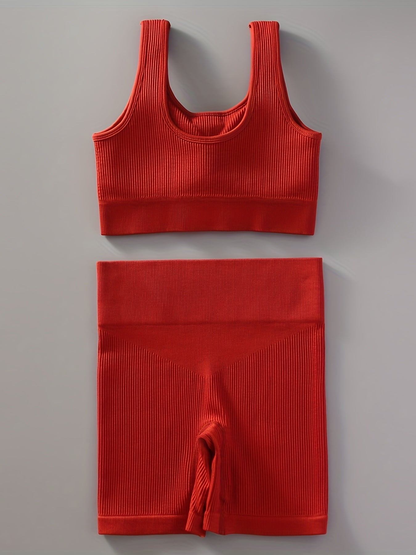 2pcs Women'S Breathable Seamless Yoga Leggings & Bra Set - High-Stretch Ribbed Gym Workout Shorts with Bra, Moisture-Wicking Athletic Outfit for Running, Pilates