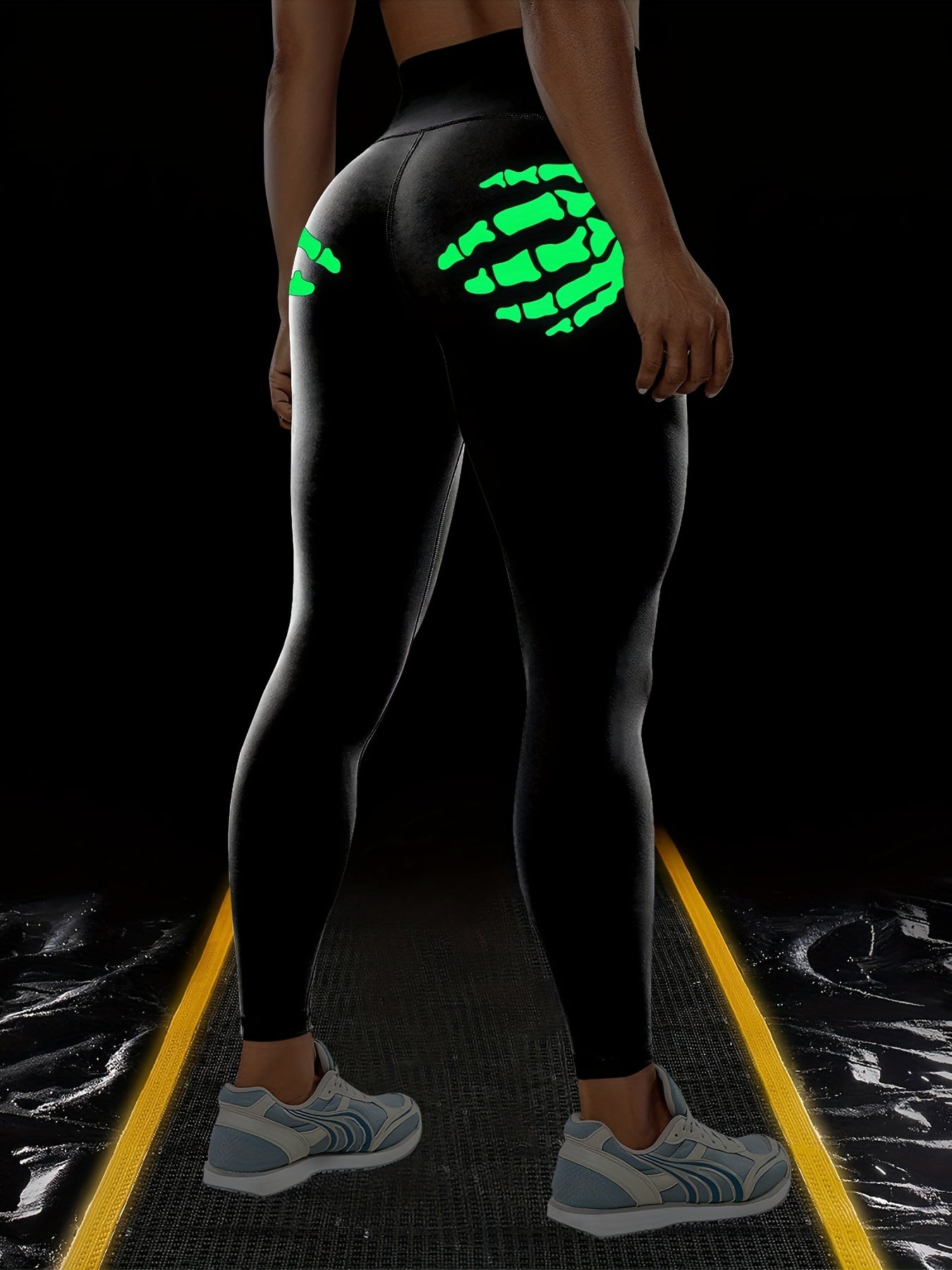 Vibrant Skeleton Hands Printed High Waist Sports Yoga Leggings - Moisture-Wicking, Four-Way Stretch, Comfortable, and Breathable - Perfect for Halloween, Carnival, Music Festival, and Workout Enthusiasts