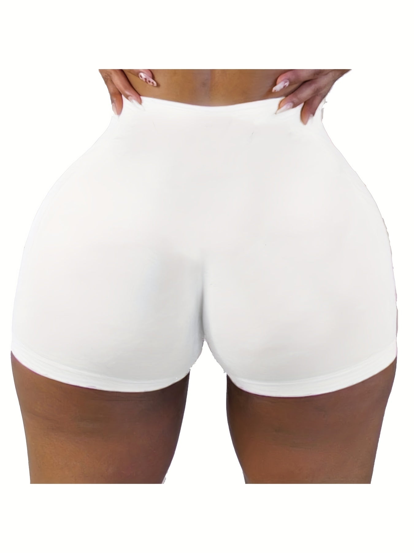 [High Waist Skinny Shorts] Solid High Waist Skinny Shorts, Casual Stretchy Yoga Shorts For Spring & Summer, Women's Clothing