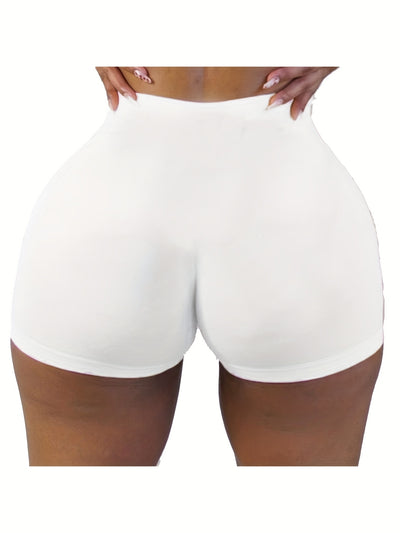 [High Waist Skinny Shorts] Solid High Waist Skinny Shorts, Casual Stretchy Yoga Shorts For Spring & Summer, Women's Clothing