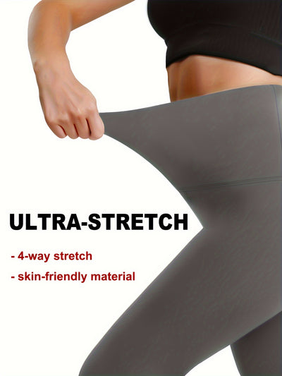 Women'S High Waisted Athletic Leggings - Soft Polyester, Tummy Control, Skinny Fit for Running, Cycling, Yoga & Workout, All-Season Comfort, Knit Fabric, 100g/m², Yoga Workout Gear | High Waist Leggings | Stretchy Knit Fabri