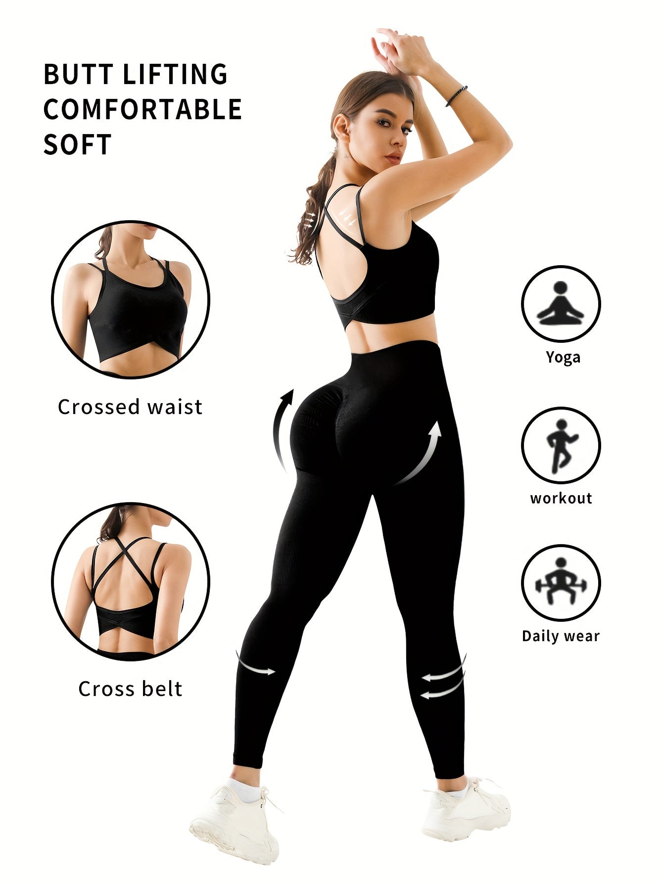 High-Waist Seamless Yoga Leggings with Butt Lifting & Cross-Back Design - Stretchy, Comfortable Activewear for Women, Perfect for Yoga & Fitness Workouts, Workout Leggings | Highwaist Leggings | Comfortable Fit