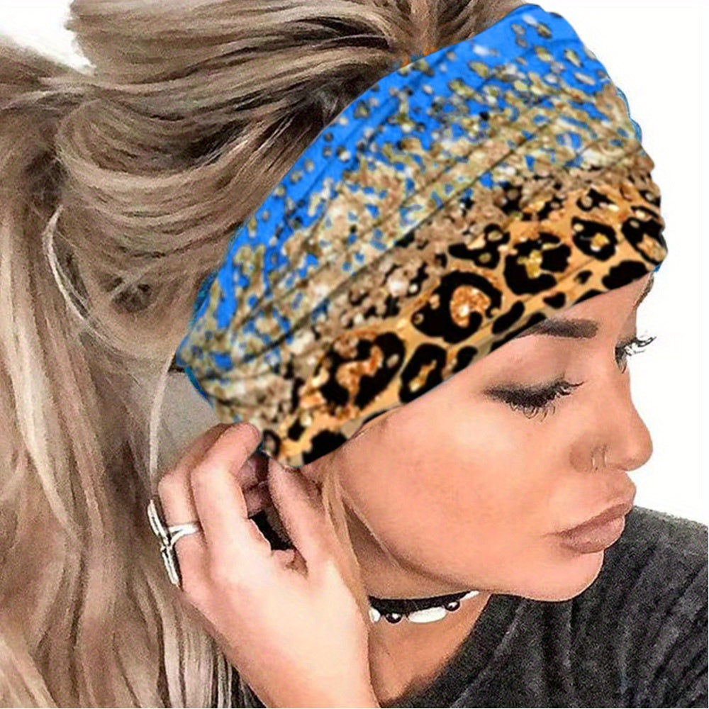 1pcs Boho Leopard Pattern Headband Stretch Wide Hair Bands Knotted Turban Head Band Yoga Running Sweatband Elastic Headband Head Wrap Hair Accessories For Women Teen Female