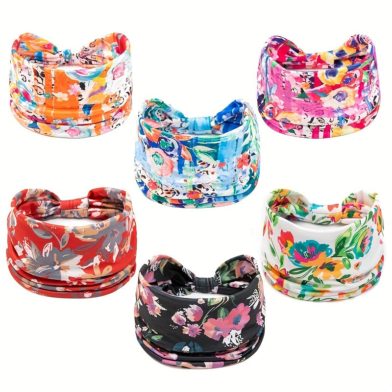 Tie Dye Flower Print Knotted Headband Ladies Sports Widening Fitness Yoga Headband Bundle Boho Style Hairband