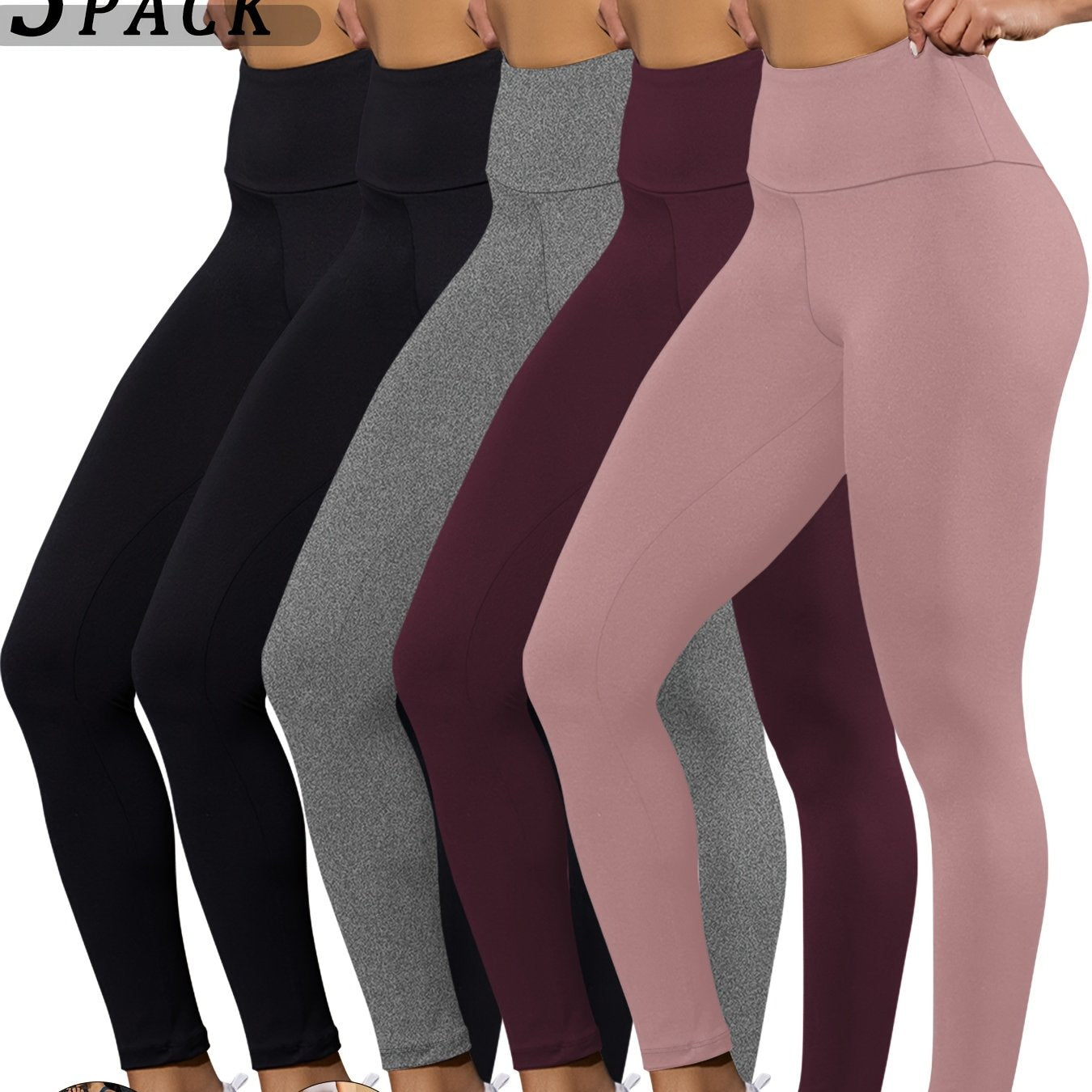 5 Pack Super Soft Leggings for Women, High Waisted Tummy Control No See Through Workout Yoga Running Pants Leggings