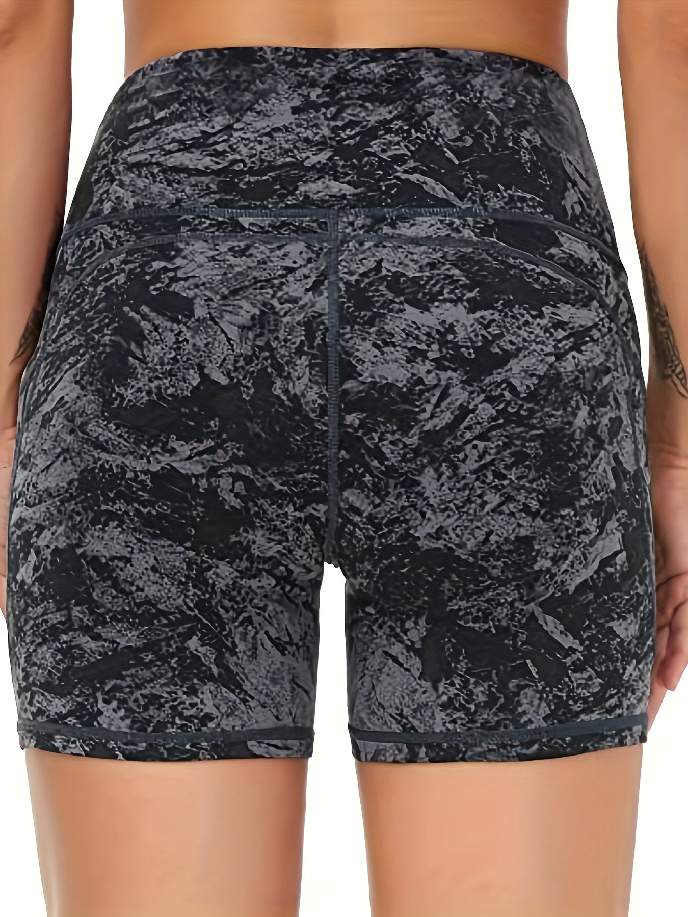 Women's High Waist Marble Printed Shorts - Slim Fit, Lift Hip, Yoga Workout Shorts - Polyester & Spandex Blend - For Fitness Enthusiasts & Yoga Lovers - Perfect for Gym, Outdoor Workouts & Everyday Wear