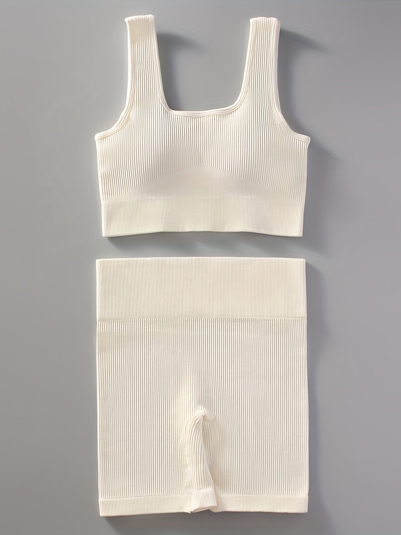 2pcs Women'S Breathable Seamless Yoga Leggings & Bra Set - High-Stretch Ribbed Gym Workout Shorts with Bra, Moisture-Wicking Athletic Outfit for Running, Pilates