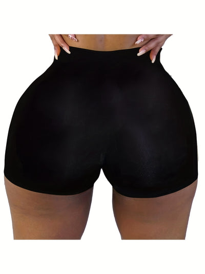 [High Waist Skinny Shorts] Solid High Waist Skinny Shorts, Casual Stretchy Yoga Shorts For Spring & Summer, Women's Clothing