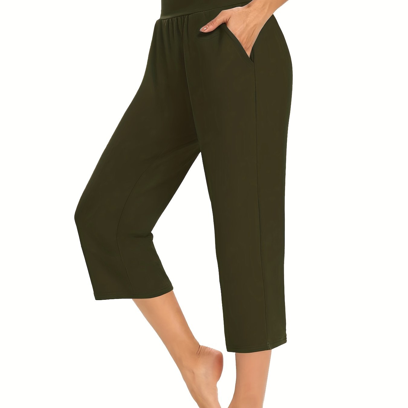 Plus Size Womens Capri Pants - Comfortable Solid Waistband, High Rise Skinny Fit - Fashionable for Casual Wear & Fitness
