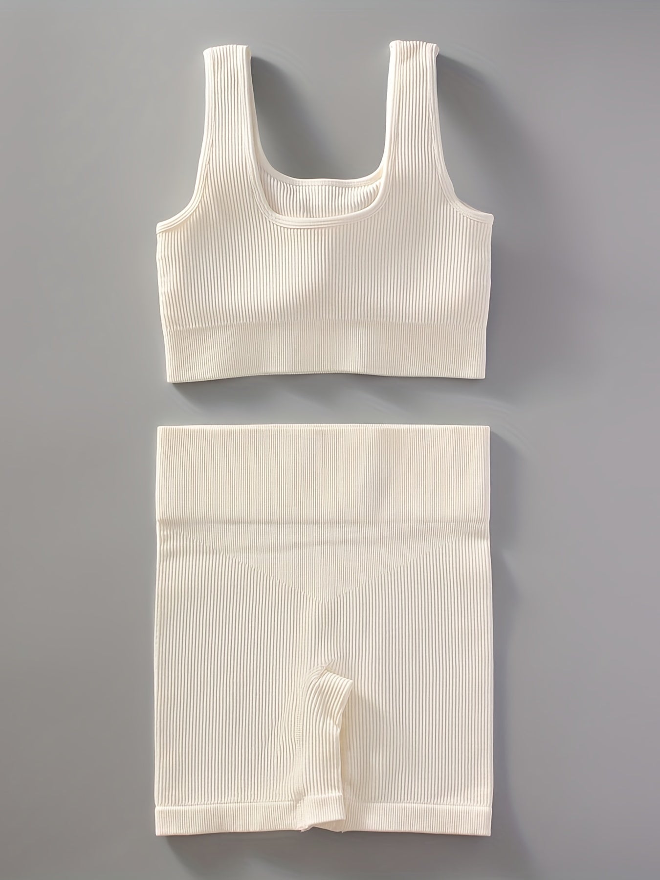 2pcs Women'S Breathable Seamless Yoga Leggings & Bra Set - High-Stretch Ribbed Gym Workout Shorts with Bra, Moisture-Wicking Athletic Outfit for Running, Pilates