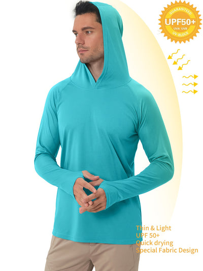Men's UPF50+ Sun Protection Hoodie - Lightweight Quick-Dry Rash Guard, Breathable Long Sleeve UV Shirt for Fishing, Hiking, Yoga & Running, Olive Green, Machine Washable, Sports Apparel, Sporty Design, Durable Construction, A