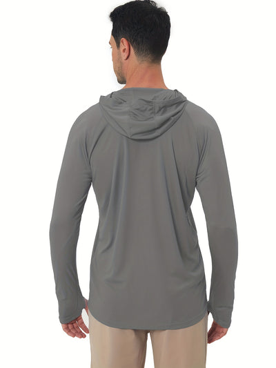 Men's UPF50+ Sun Protection Hoodie - Lightweight Quick-Dry Rash Guard, Breathable Long Sleeve UV Shirt for Fishing, Hiking, Yoga & Running, Olive Green, Machine Washable, Sports Apparel, Sporty Design, Durable Construction, A