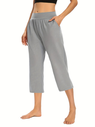 Plus Size Womens Capri Pants - Comfortable Solid Waistband, High Rise Skinny Fit - Fashionable for Casual Wear & Fitness