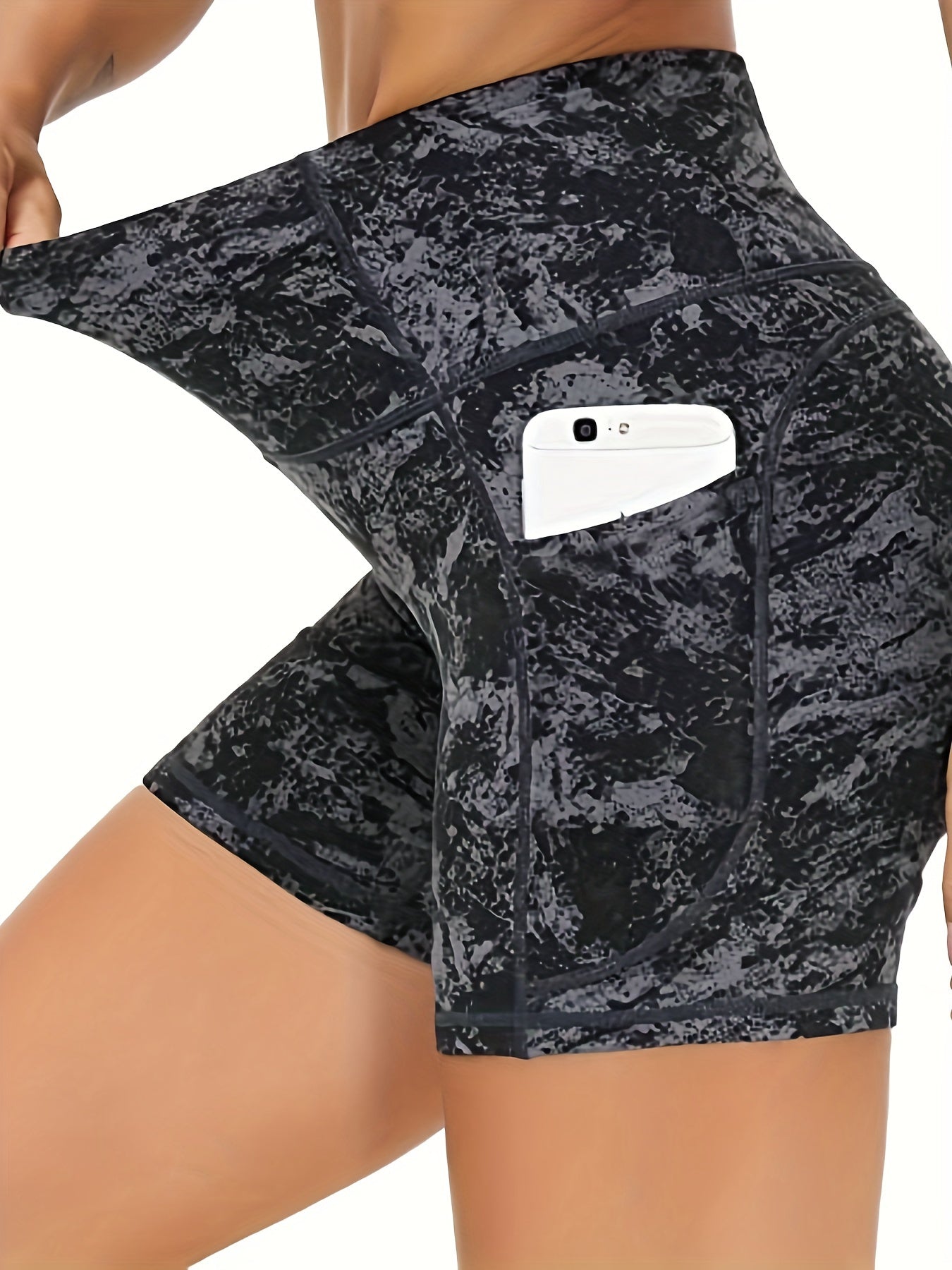 Women's High Waist Marble Printed Shorts - Slim Fit, Lift Hip, Yoga Workout Shorts - Polyester & Spandex Blend - For Fitness Enthusiasts & Yoga Lovers - Perfect for Gym, Outdoor Workouts & Everyday Wear