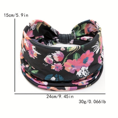 Tie Dye Flower Print Knotted Headband Ladies Sports Widening Fitness Yoga Headband Bundle Boho Style Hairband