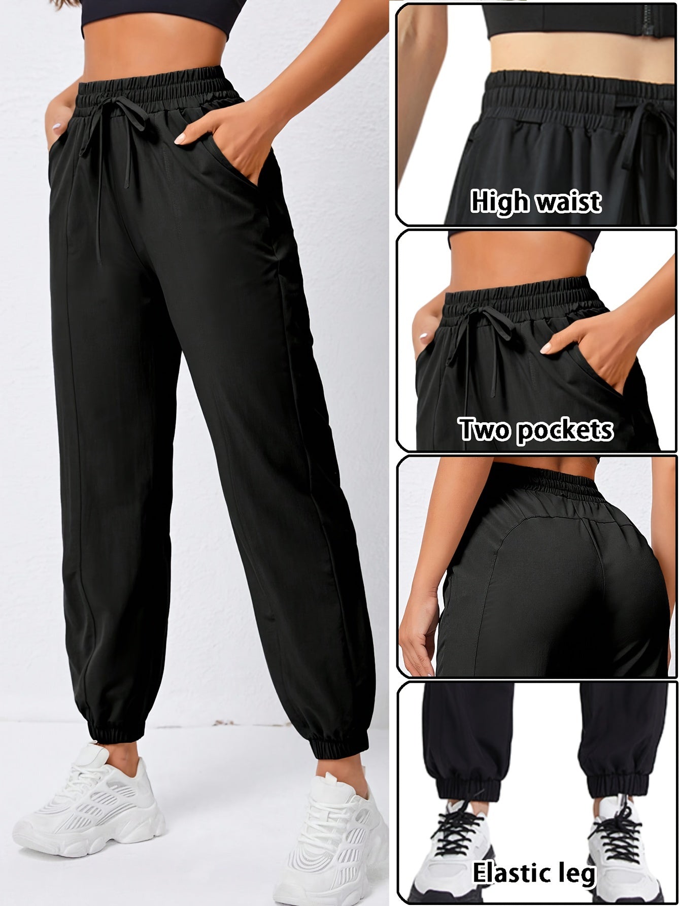 Stretchy Comfort Fit Joggers - Quick Drying, Slant Pockets, Elastic Waistband, Breathable, Moisture-Wicking, Womens Activewear for Fitness, Yoga, Running, and Outdoor Activities