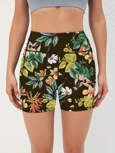 Women's High Waist Marble Printed Shorts - Slim Fit, Lift Hip, Yoga Workout Shorts - Polyester & Spandex Blend - For Fitness Enthusiasts & Yoga Lovers - Perfect for Gym, Outdoor Workouts & Everyday Wear
