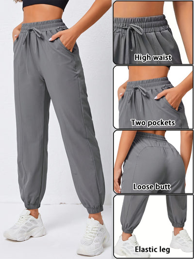 Stretchy Comfort Fit Joggers - Quick Drying, Slant Pockets, Elastic Waistband, Breathable, Moisture-Wicking, Womens Activewear for Fitness, Yoga, Running, and Outdoor Activities