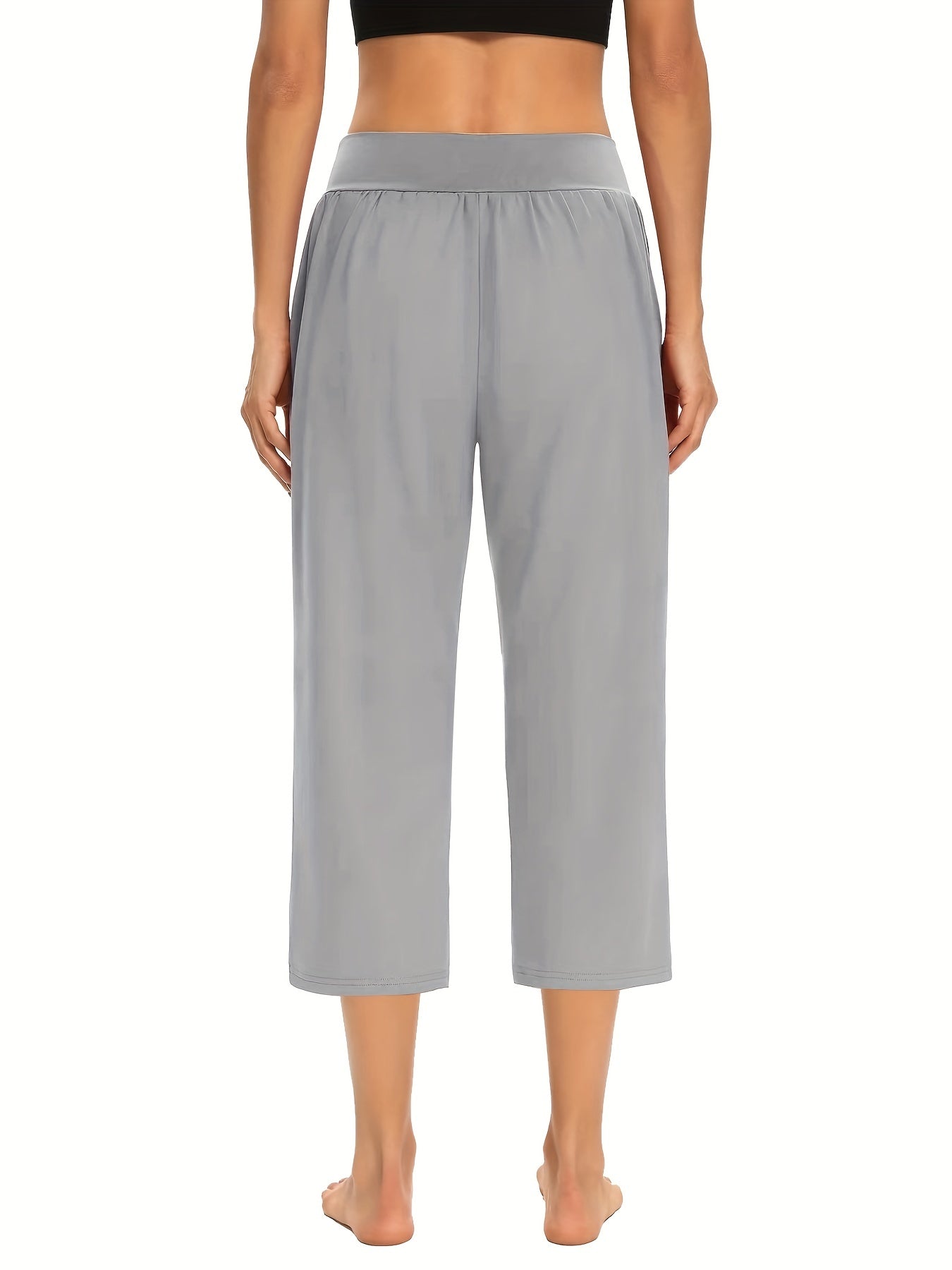 Plus Size Womens Capri Pants - Comfortable Solid Waistband, High Rise Skinny Fit - Fashionable for Casual Wear & Fitness