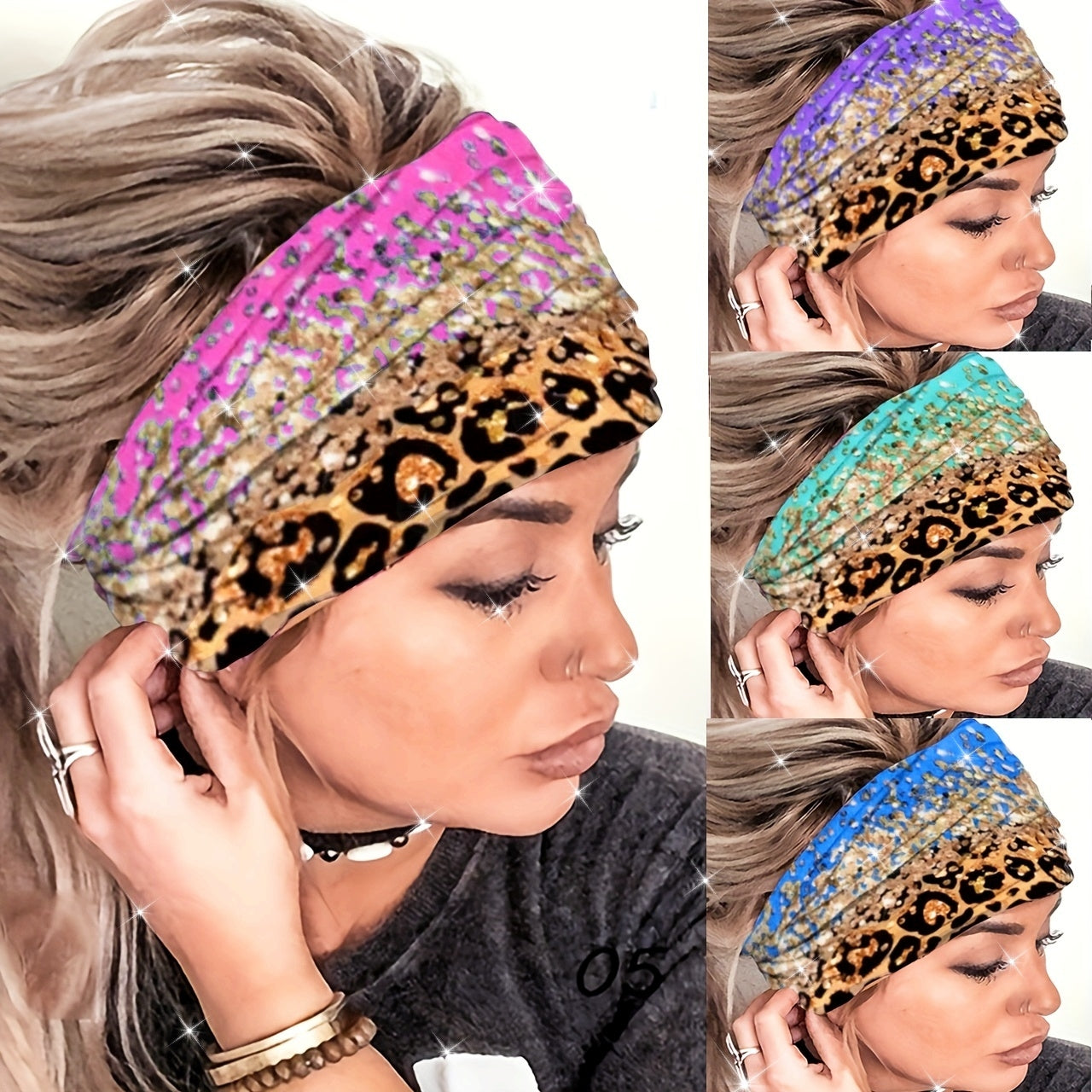 1pcs Boho Leopard Pattern Headband Stretch Wide Hair Bands Knotted Turban Head Band Yoga Running Sweatband Elastic Headband Head Wrap Hair Accessories For Women Teen Female
