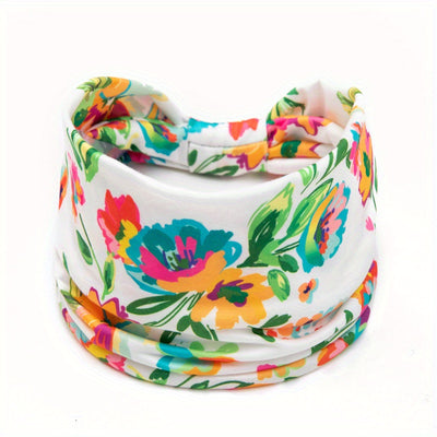 Tie Dye Flower Print Knotted Headband Ladies Sports Widening Fitness Yoga Headband Bundle Boho Style Hairband