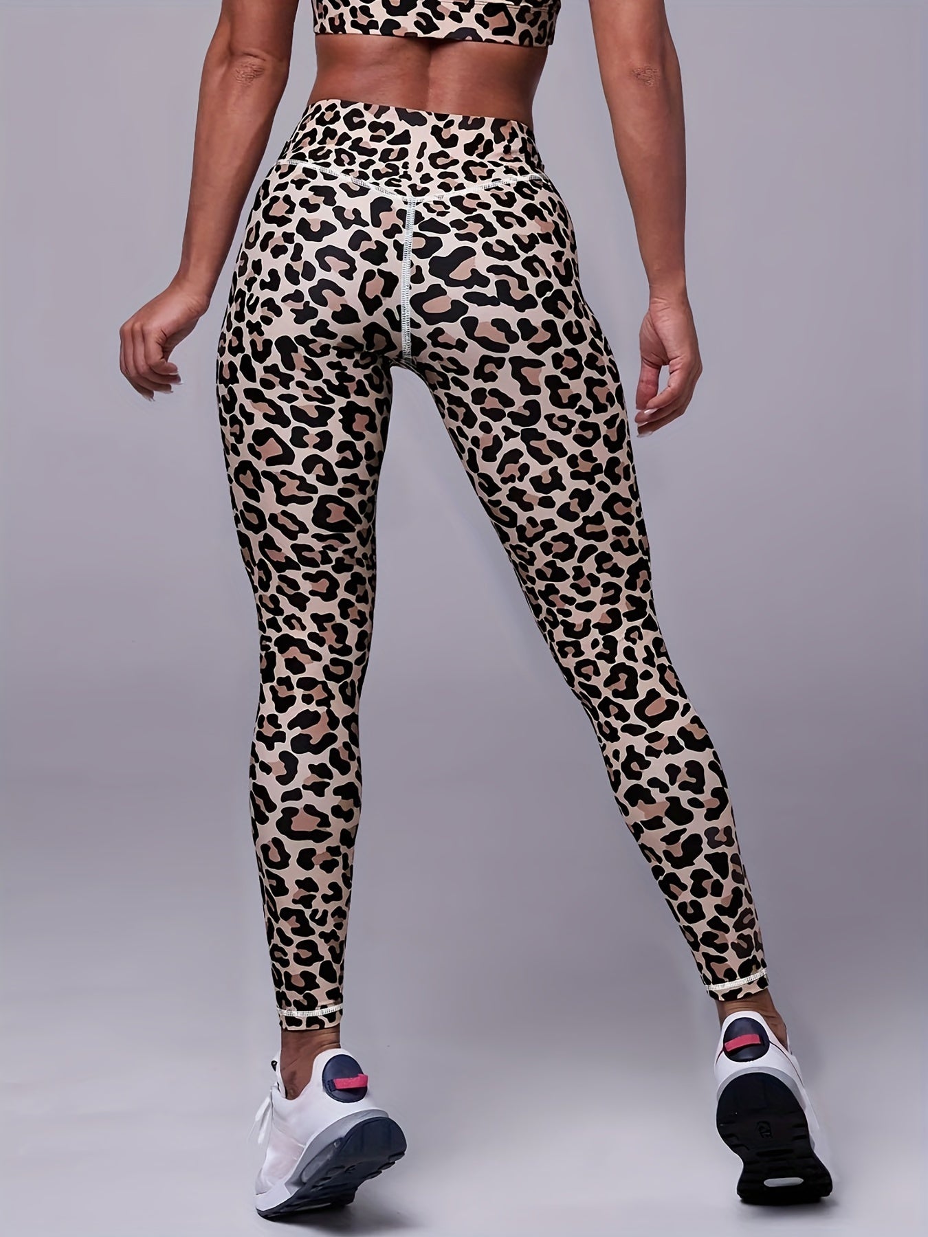 Leopard Print Sports Leggings, Outdoor Casual Workout High Waist Stretch Skinny Running Pants, Fitness Tummy Control Yoga Leggings