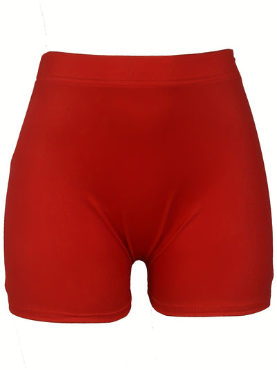 [High Waist Skinny Shorts] Solid High Waist Skinny Shorts, Casual Stretchy Yoga Shorts For Spring & Summer, Women's Clothing