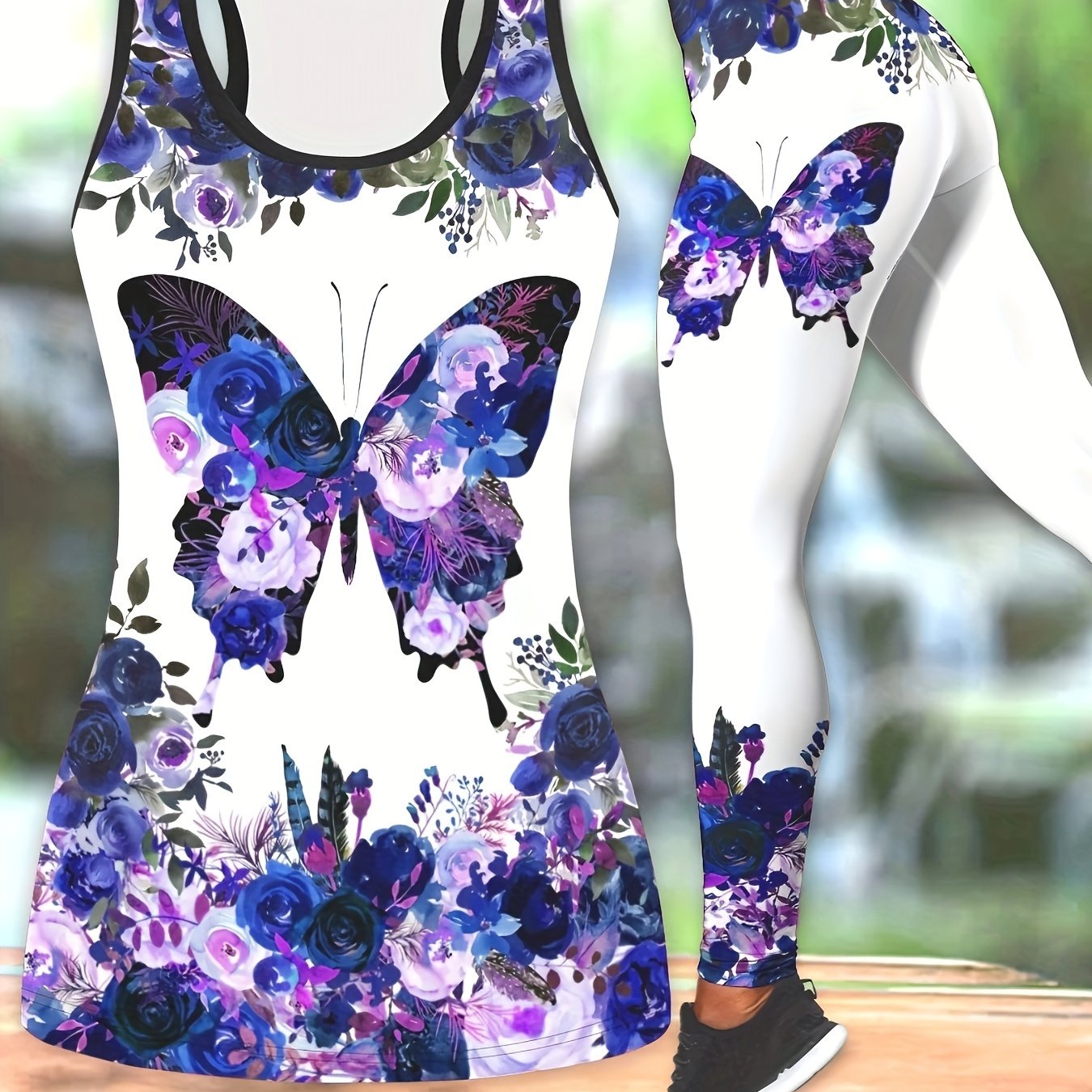 Vibrant 2pcs Set - Women's Casual Fitness Stretchy Fabric Tank Top and High-Waisted Leggings - Breathable Polyester/Spandex Blend, Perfect for Yoga & Casual Attire