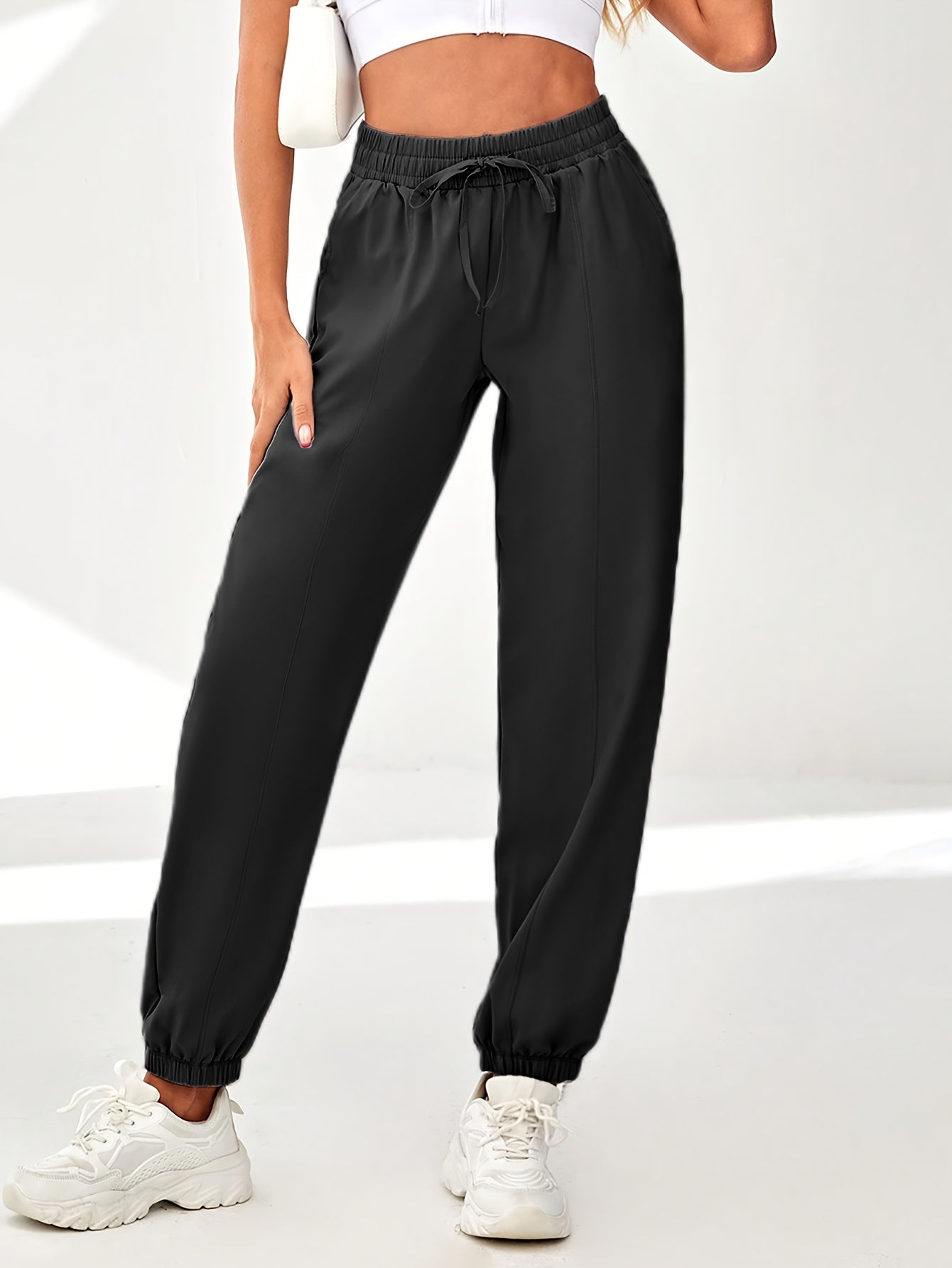 Stretchy Comfort Fit Joggers - Quick Drying, Slant Pockets, Elastic Waistband, Breathable, Moisture-Wicking, Womens Activewear for Fitness, Yoga, Running, and Outdoor Activities