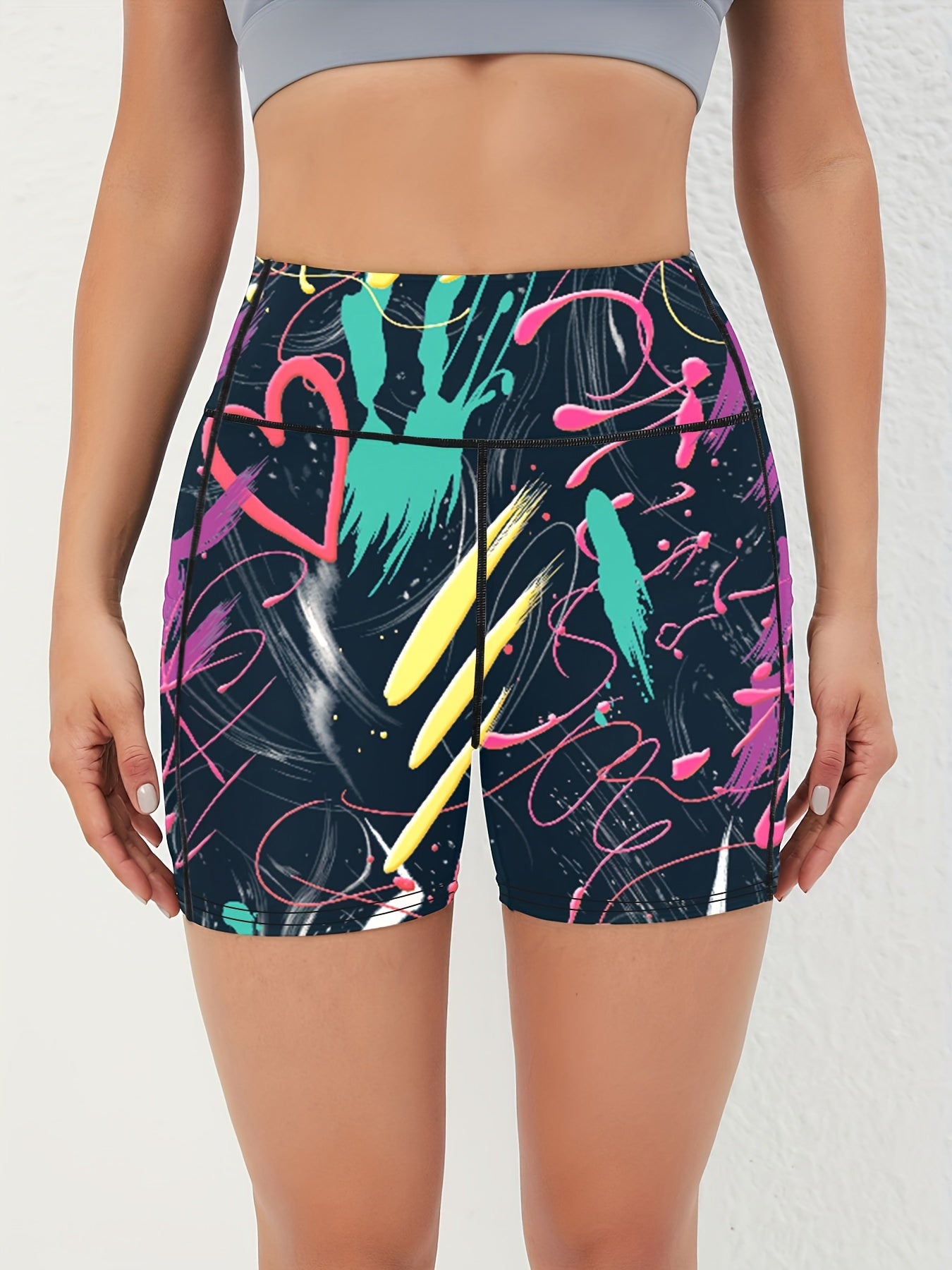 Women's High Waist Marble Printed Shorts - Slim Fit, Lift Hip, Yoga Workout Shorts - Polyester & Spandex Blend - For Fitness Enthusiasts & Yoga Lovers - Perfect for Gym, Outdoor Workouts & Everyday Wear