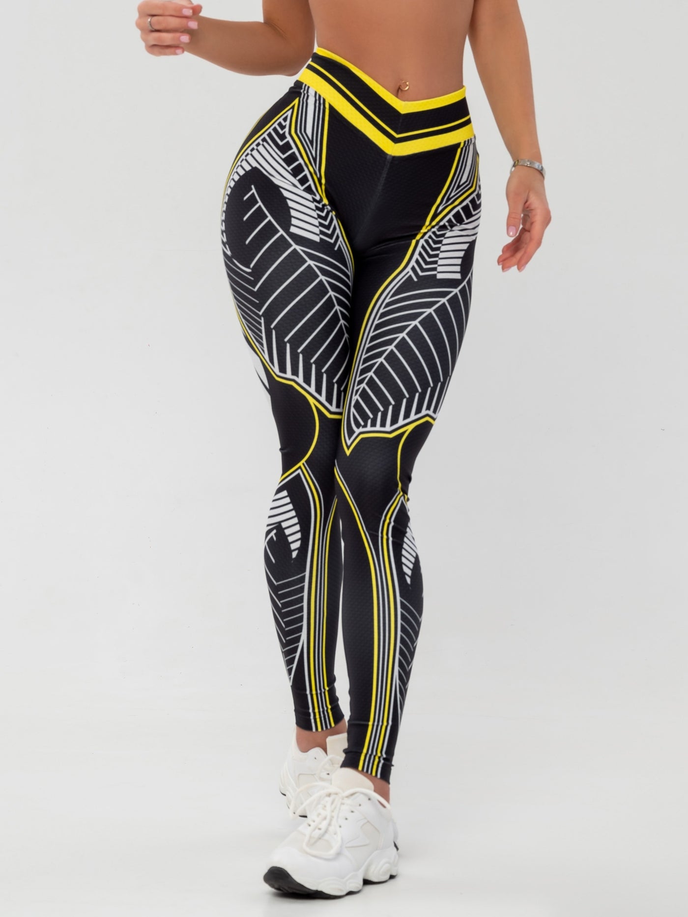 Seamless High Waist Butt Lifting Sweat Absorbing Sports Leggings, Casual Slim Women's Activewear Printed Yoga Tight Pants
