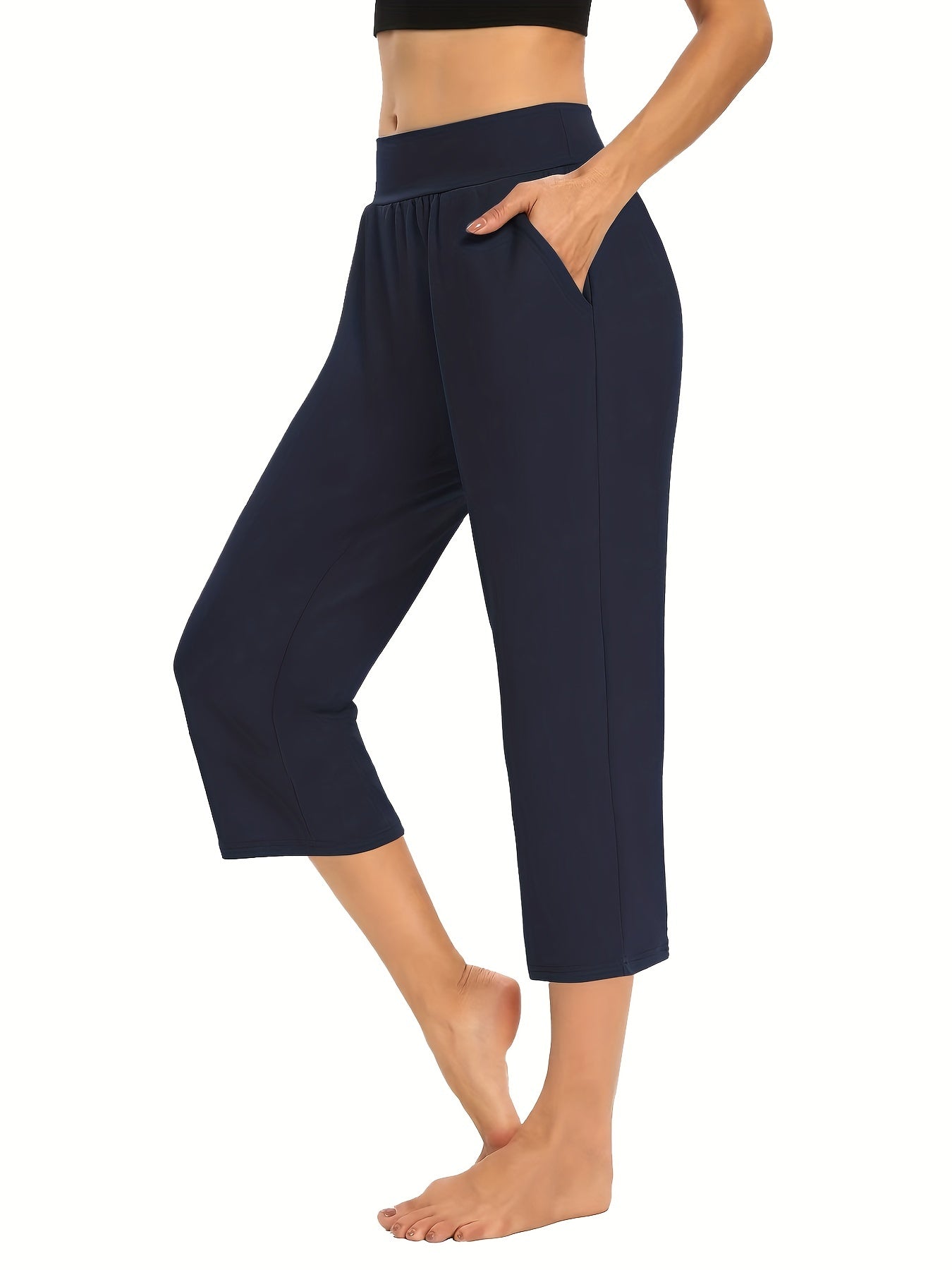 Plus Size Womens Capri Pants - Comfortable Solid Waistband, High Rise Skinny Fit - Fashionable for Casual Wear & Fitness
