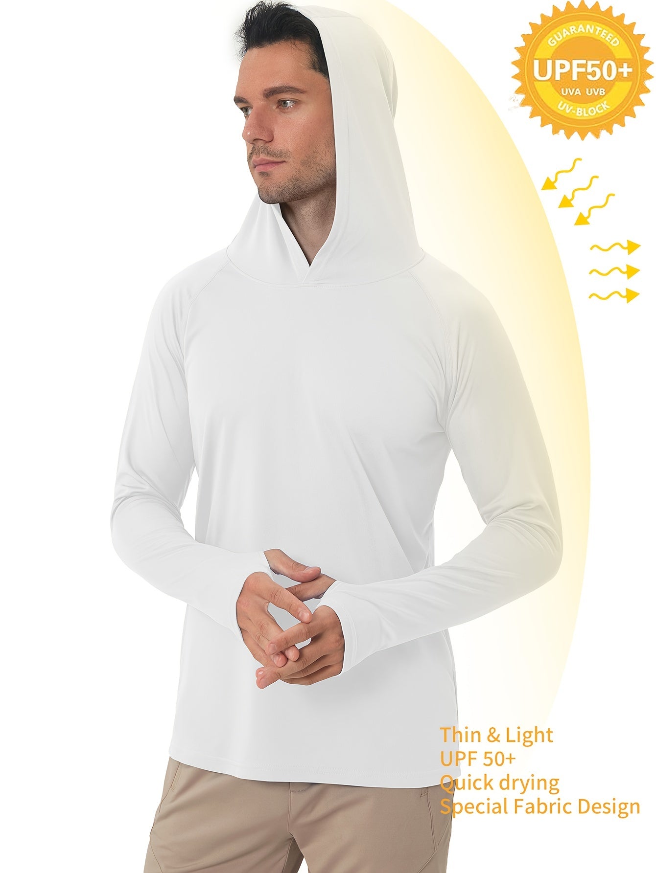 Men's UPF50+ Sun Protection Hoodie - Lightweight Quick-Dry Rash Guard, Breathable Long Sleeve UV Shirt for Fishing, Hiking, Yoga & Running, Olive Green, Machine Washable, Sports Apparel, Sporty Design, Durable Construction, A