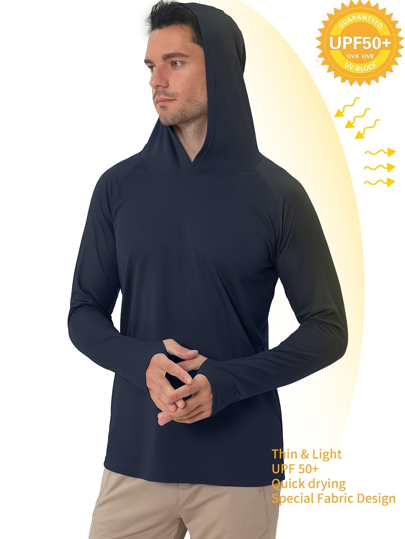 Men's UPF50+ Sun Protection Hoodie - Lightweight Quick-Dry Rash Guard, Breathable Long Sleeve UV Shirt for Fishing, Hiking, Yoga & Running, Olive Green, Machine Washable, Sports Apparel, Sporty Design, Durable Construction, A