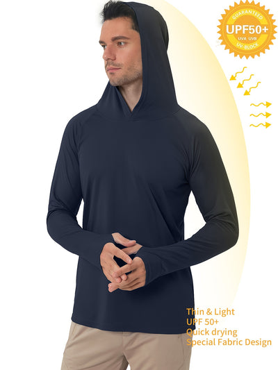 Men's UPF50+ Sun Protection Hoodie - Lightweight Quick-Dry Rash Guard, Breathable Long Sleeve UV Shirt for Fishing, Hiking, Yoga & Running, Olive Green, Machine Washable, Sports Apparel, Sporty Design, Durable Construction, A