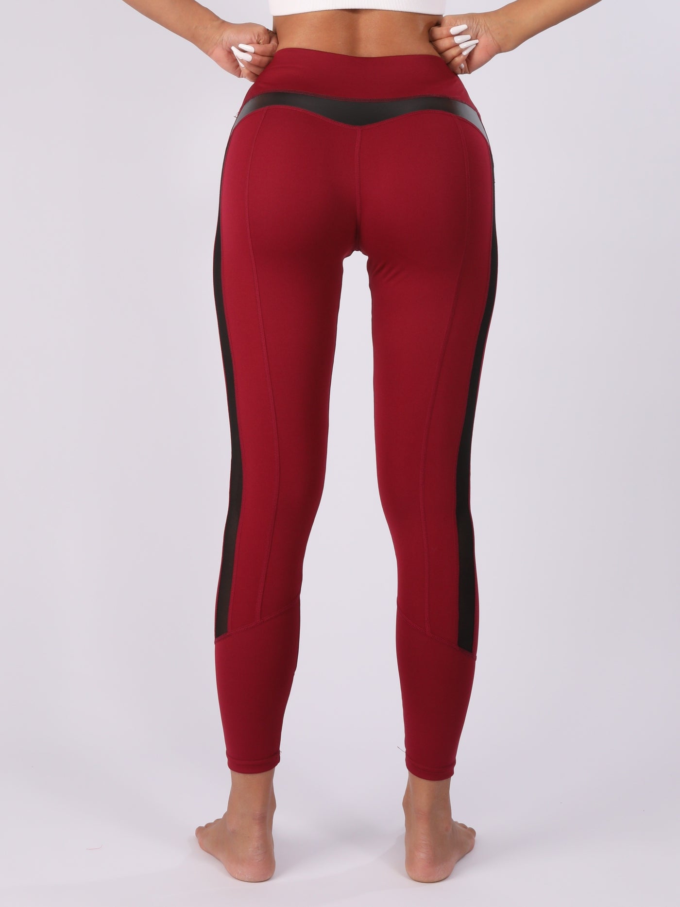 Women'S High Waist Hip Lifting Leggings, Quick Dry Polyester & Spandex Blend, Elastic Waistband, Contrast Mesh Detail, All-Season Sports Yoga Pants, Knit Fabric, 220g/m², Solid Color, Long Length