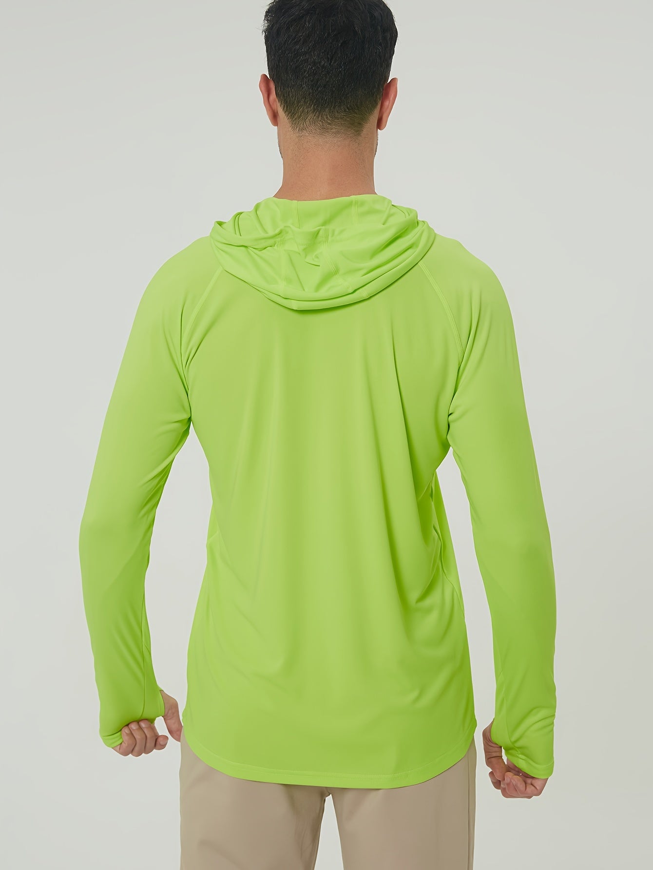 Men's UPF50+ Sun Protection Hoodie - Lightweight Quick-Dry Rash Guard, Breathable Long Sleeve UV Shirt for Fishing, Hiking, Yoga & Running, Olive Green, Machine Washable, Sports Apparel, Sporty Design, Durable Construction, A