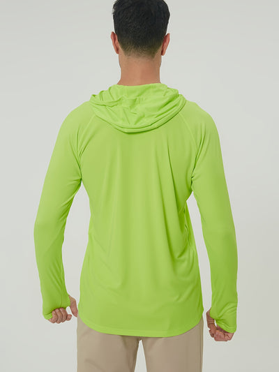 Men's UPF50+ Sun Protection Hoodie - Lightweight Quick-Dry Rash Guard, Breathable Long Sleeve UV Shirt for Fishing, Hiking, Yoga & Running, Olive Green, Machine Washable, Sports Apparel, Sporty Design, Durable Construction, A