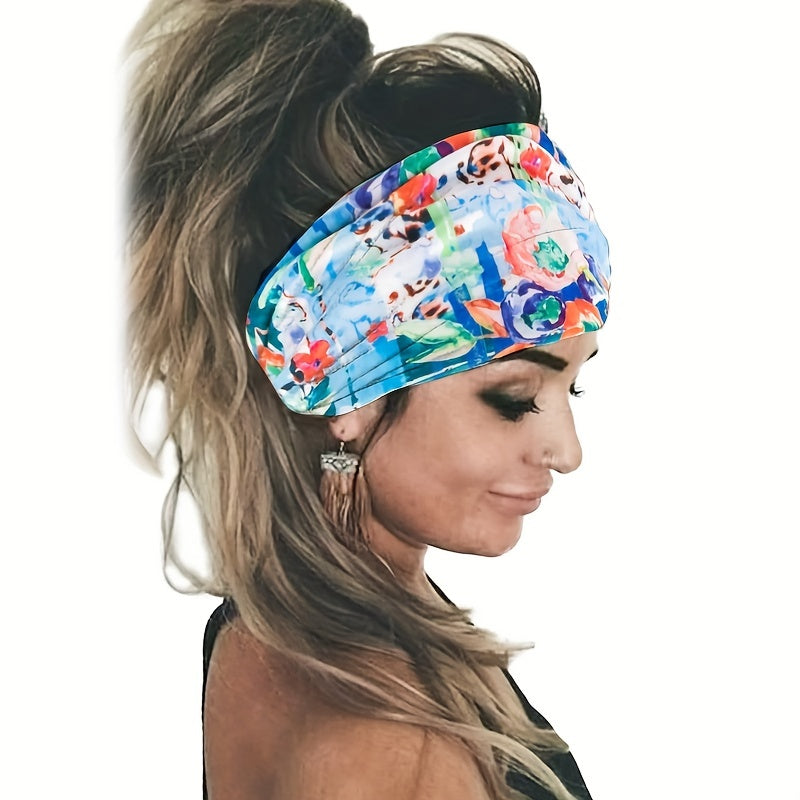 Tie Dye Flower Print Knotted Headband Ladies Sports Widening Fitness Yoga Headband Bundle Boho Style Hairband